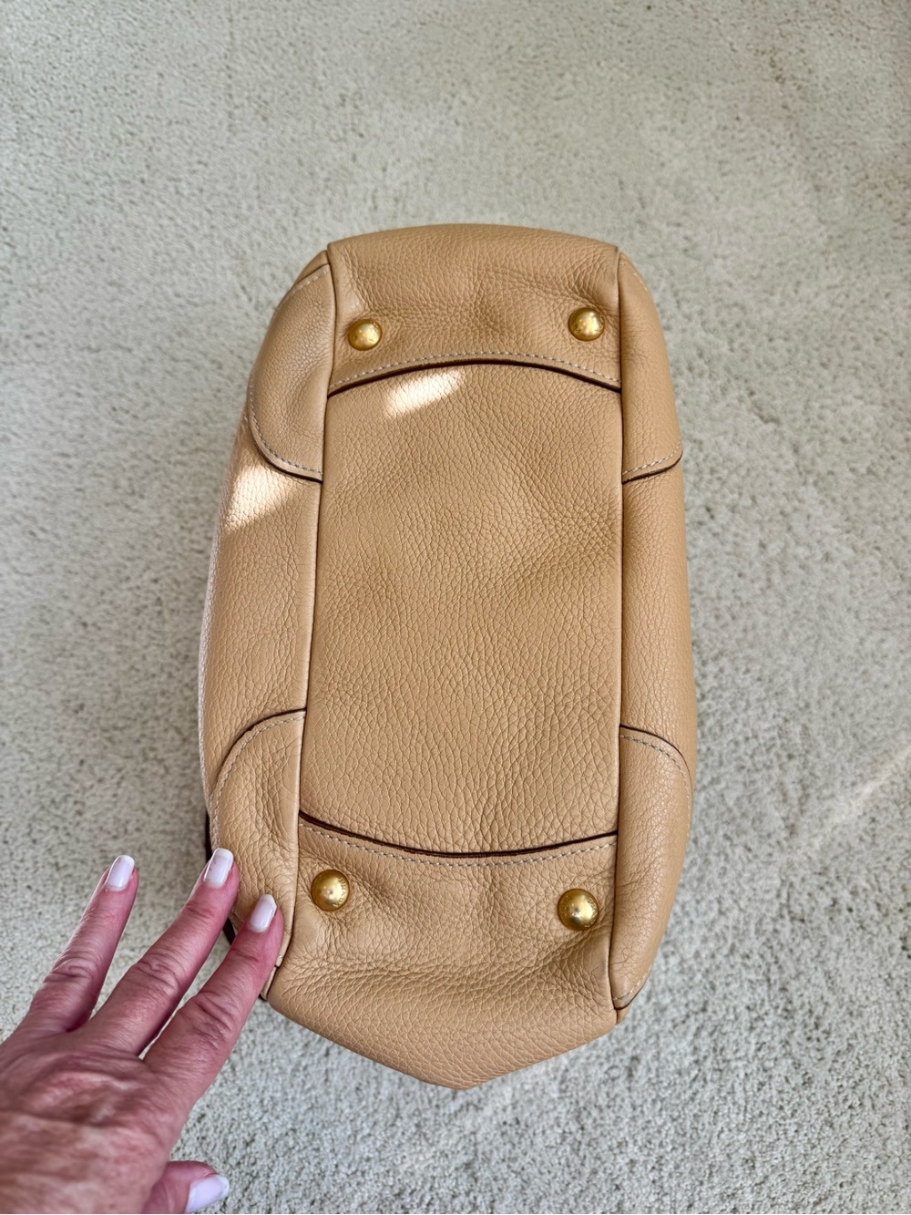 PRADA Vitello Daino Leather Side Pocket Hobo Shoulder Bag - Beige/Camel Gold - Picture 6 of 10